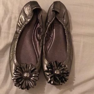 Pewter coach ballet flats